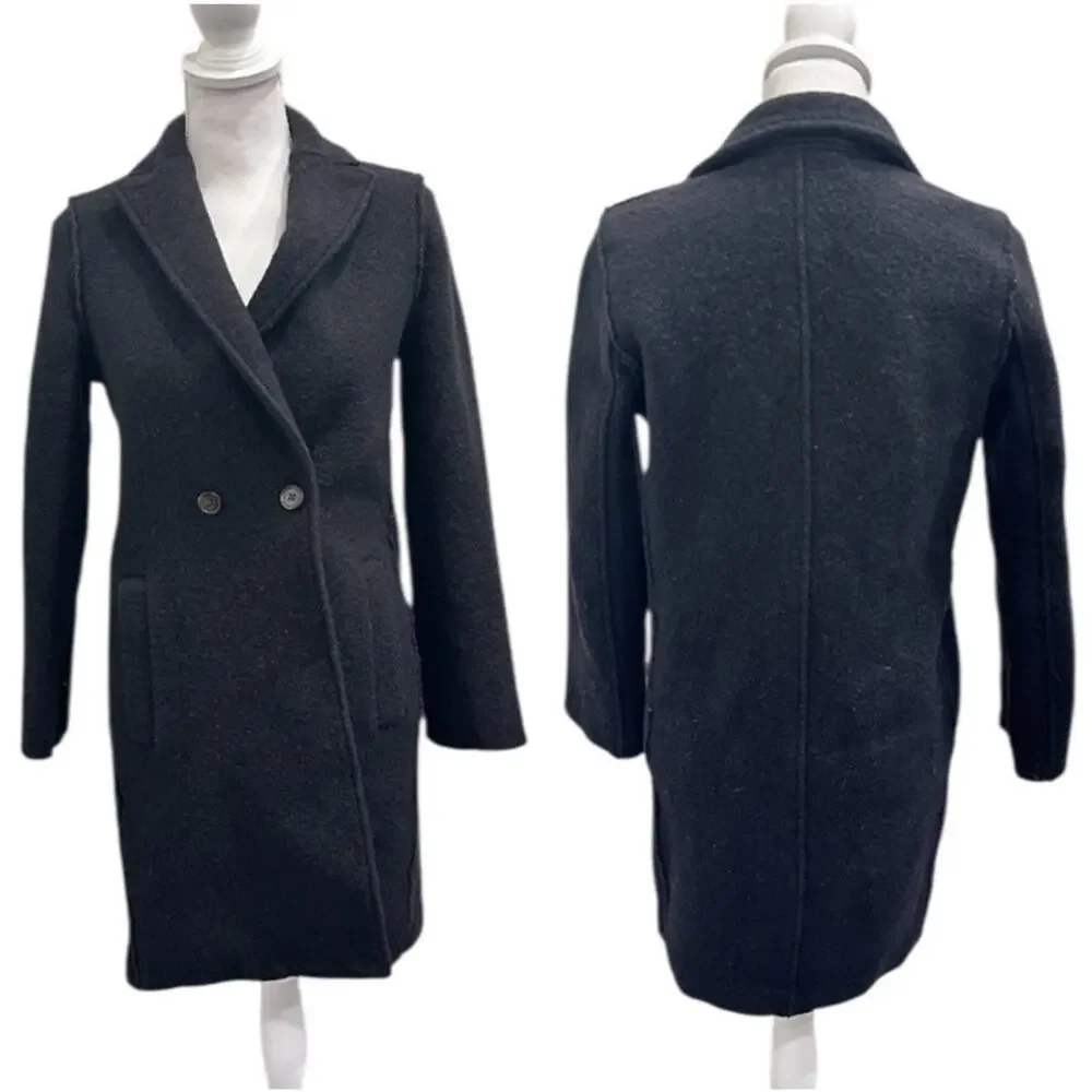 J. Crew Black Daphne Italian Boiled Wool Top Coat Sz 2 Old Money Preppy Heritage